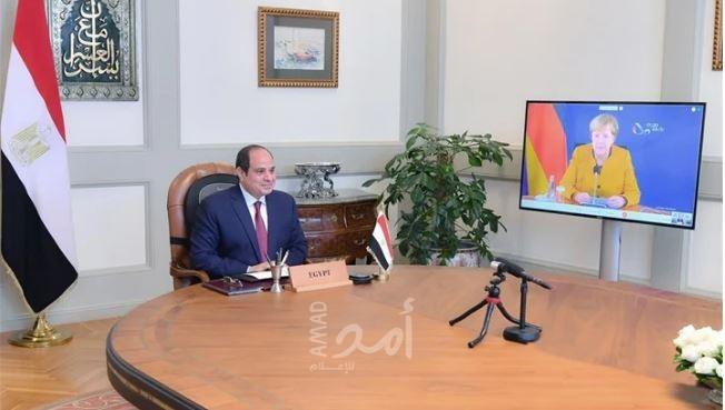 عبر الفيديو كونفراس..السيسي و ميركل يبحثان آخر تطورات القضية الليبية