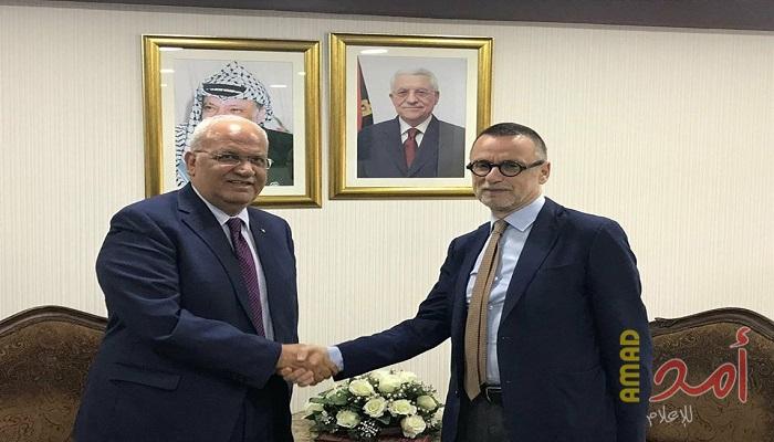 عريقات يلتقى المبعوث الاوروبي لعملية السلام فرناندو جنتلني
